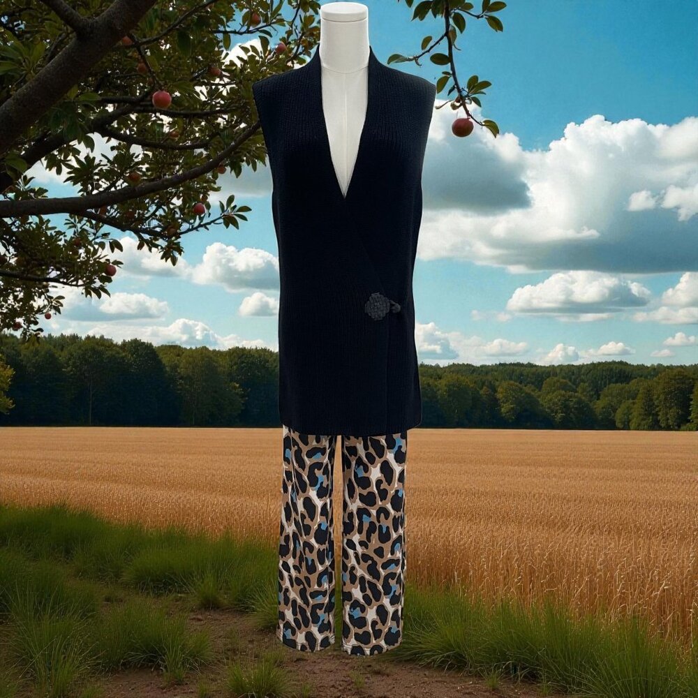 Lauren Ralph‎ Lauren Knit Vest Black Wrap Sweater Minimalist Fall Capsule Cozy M